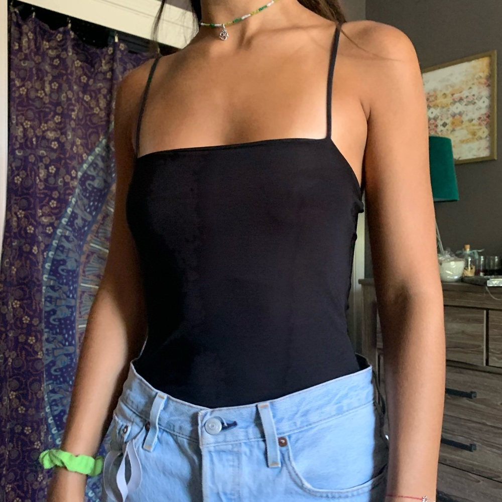Missguided Black Slinky Straight neck Bodysuit
